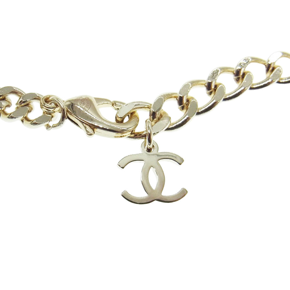 CHANEL シャネル Y22 X ココマーク ストーン プレート チェーン 2連 ブレスレット ゴールド系【中古】