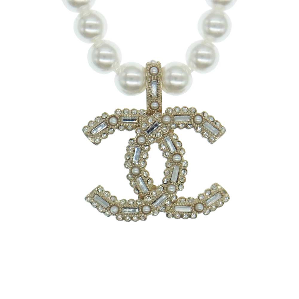 CHANEL シャネル 22AW A22 K ココマーク パール ストーン ネックレス ホワイト系 ゴールド系【中古】