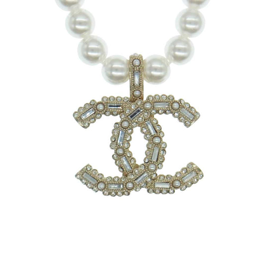 CHANEL シャネル 22AW A22 K ココマーク パール ストーン ネックレス ホワイト系 ゴールド系【中古】