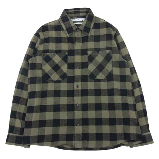 OFF-WHITE オフホワイト 21AW OMGA133F21FAB001 国内正規品 Plaid flannel shirt バックアロー ブロックチェック フランネル シャツ ブラック系 カーキ系 XL【中古】