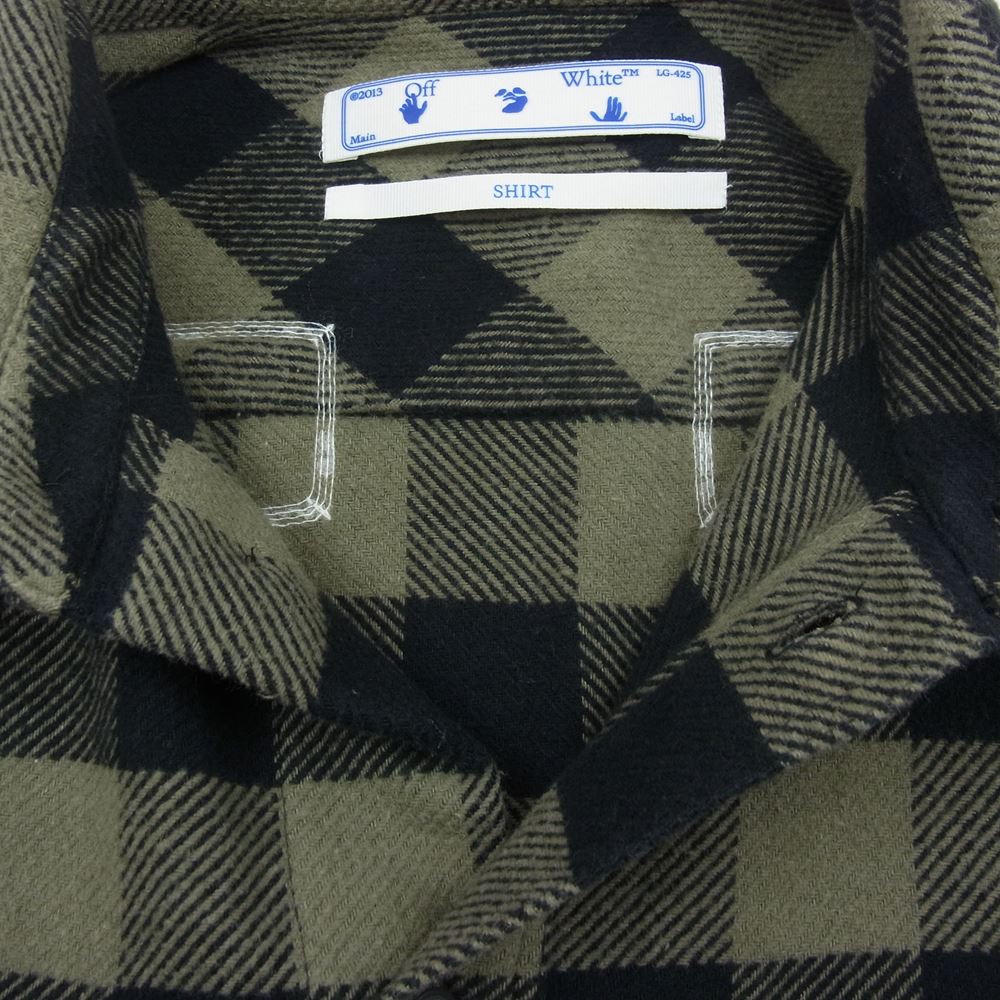 OFF-WHITE オフホワイト 21AW OMGA133F21FAB001 国内正規品 Plaid flannel shirt バックアロー ブロックチェック フランネル シャツ ブラック系 カーキ系 XL【中古】