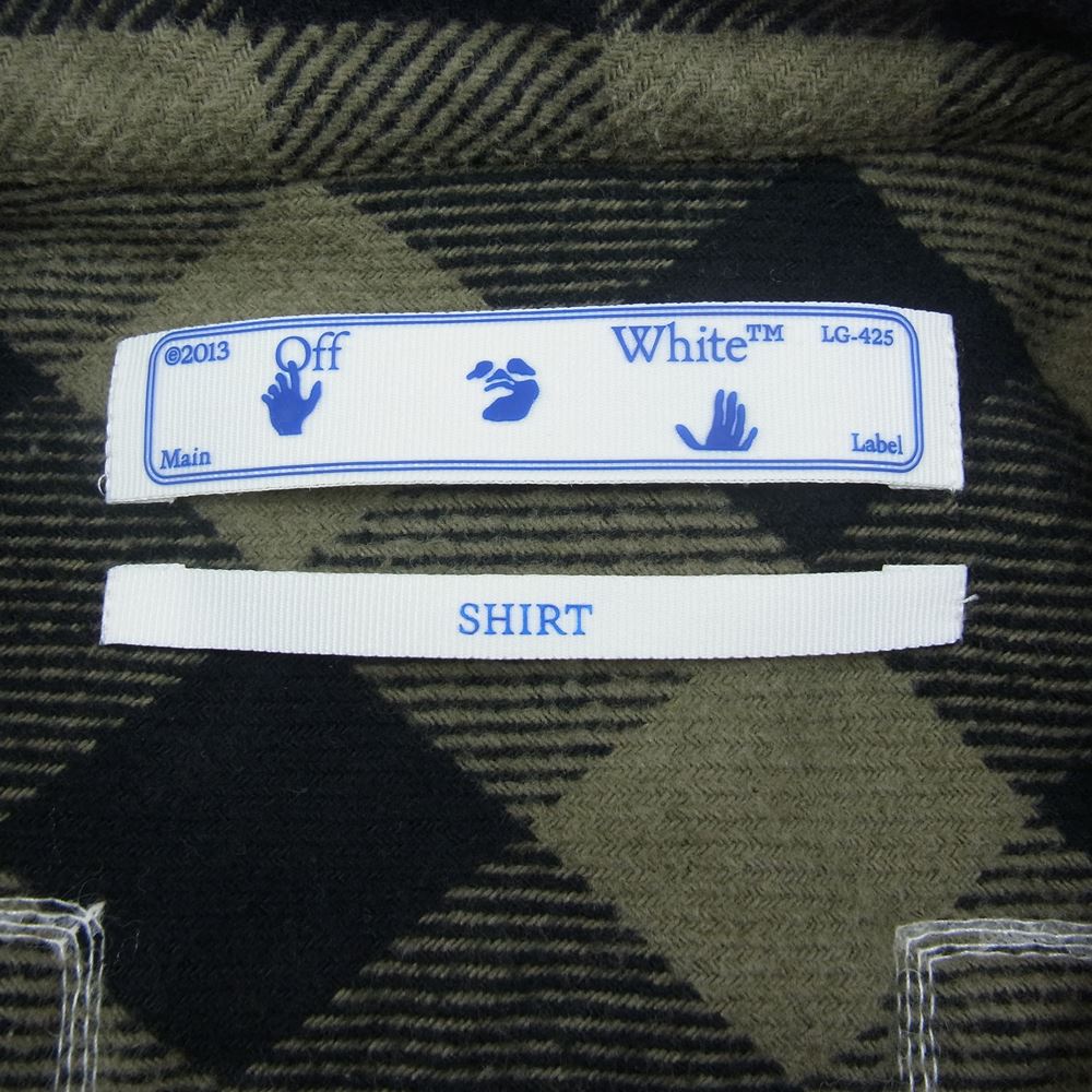 OFF-WHITE オフホワイト 21AW OMGA133F21FAB001 国内正規品 Plaid flannel shirt バックアロー ブロックチェック フランネル シャツ ブラック系 カーキ系 XL【中古】
