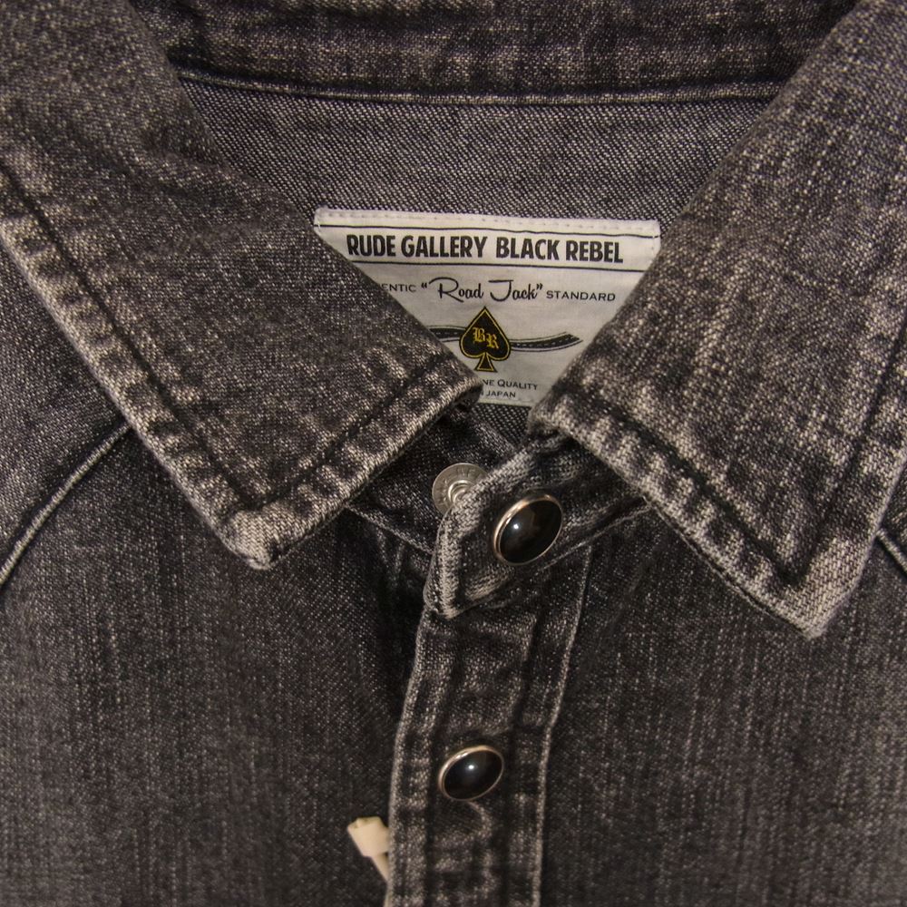 RUDE GALLERY BLACK REBEL ルードギャラリーブラックレーベル BR2735-3 ROAD JACK DENIM SHIRT VINTAGE WASHED ロード ジャック ウォッシュド ビンテージ加工 デニム シャツ ブラック系 M【美品】【中古】