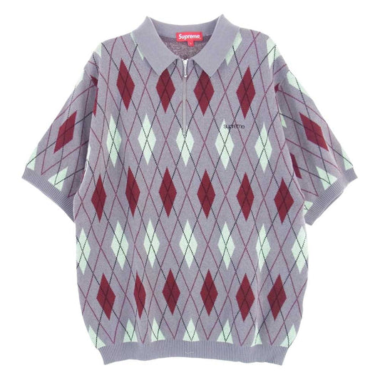 Supreme シュプリーム 21AW  Argyle Zip Polo アーガイル 柄 半袖 ニット ジップ ポロ シャツ マルチカラー系 L【新古品】【未使用】【中古】