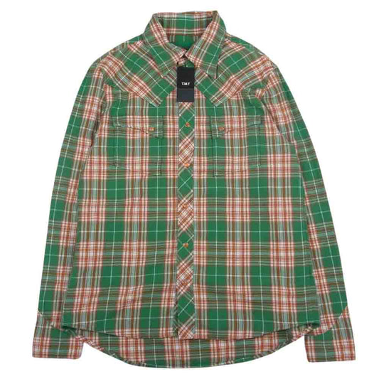 TMT ティーエムティー TSH-S23SP01 REVIVAL W-GAUZE PLAID SHIRTS 復刻 初代 長袖 ダブル ガーゼ ウエスタン チェック シャツ オレンジ系 グリーン系 M【極上美品】【中古】