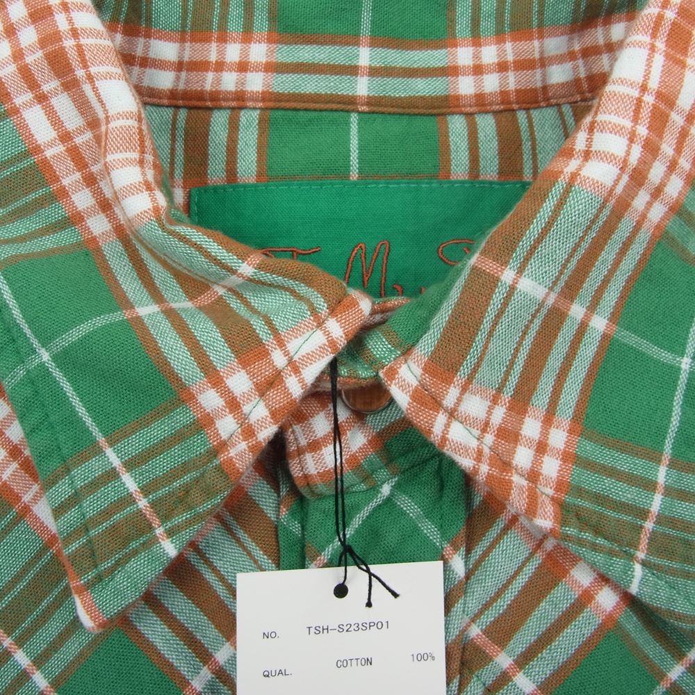 TMT ティーエムティー TSH-S23SP01 REVIVAL W-GAUZE PLAID SHIRTS 復刻 初代 長袖 ダブル ガーゼ ウエスタン チェック シャツ オレンジ系 グリーン系 M【極上美品】【中古】