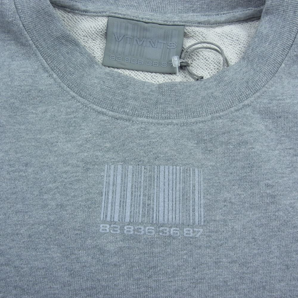 VETEMENTS ヴェトモン VL14CW100G  VTMNTS BARCODE SWEATSHIRT バーコード スウェットシャツ リフレクティブ ロゴ トレーナー  グレー系 XL【新古品】【未使用】【中古】