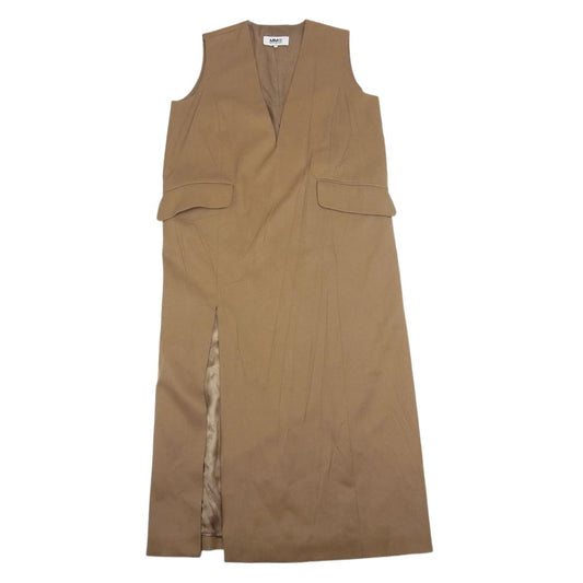 MAISON MARGIELA メゾンマルジェラ MM6 エムエムシックス 20AW S32CU0140 シワ加工 Vネック サイドスリット ロング ワンピース ベージュ系 36【中古】
