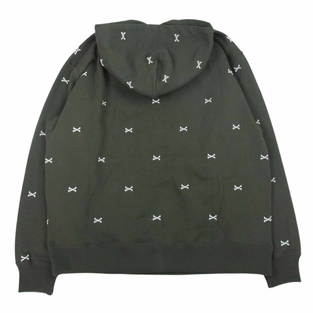 WTAPS ダブルタップス 22AW 222ATDT-CSM26 ACNE HOODY CTPL TEXTILE クロスボーン 刺繍 総柄 パーカー カーキ系 3【新古品】【未使用】【中古】