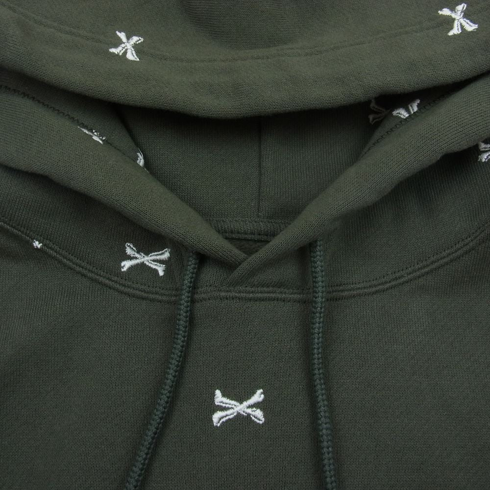 WTAPS ダブルタップス 22AW 222ATDT-CSM26 ACNE HOODY CTPL TEXTILE クロスボーン 刺繍 総柄 パーカー カーキ系 3【新古品】【未使用】【中古】