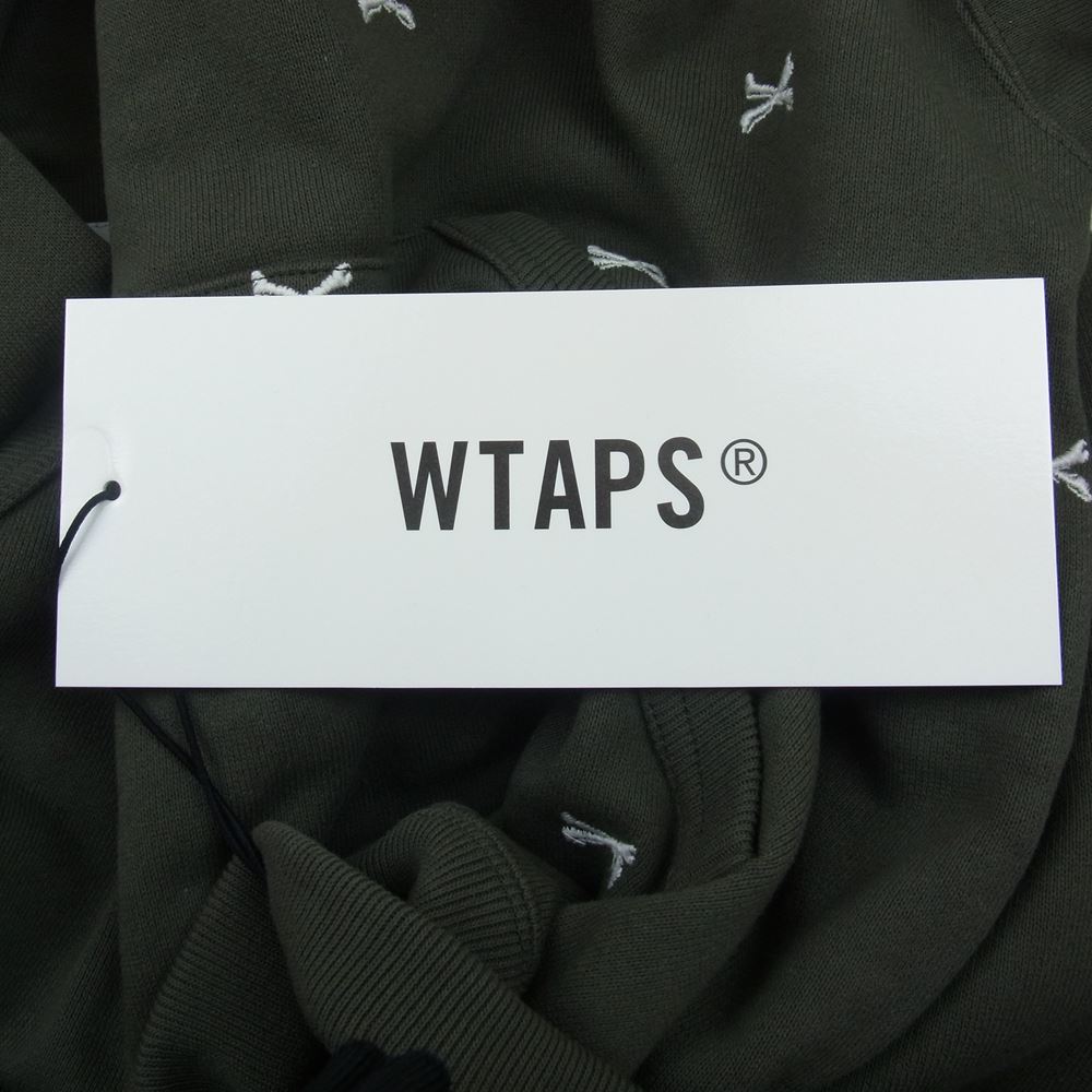 WTAPS ダブルタップス 22AW 222ATDT-CSM26 ACNE HOODY CTPL TEXTILE クロスボーン 刺繍 総柄 パーカー カーキ系 3【新古品】【未使用】【中古】