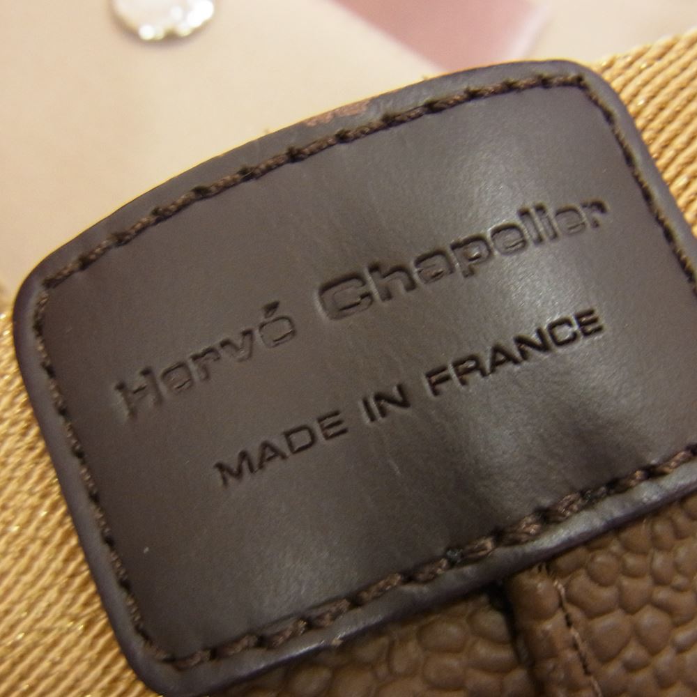 Herve Chapelier エルベ・シャプリエ 708GP コーテッド キャンバス スクエアトート バッグ トープ×ゴールド ブラウン系【美品】【中古】