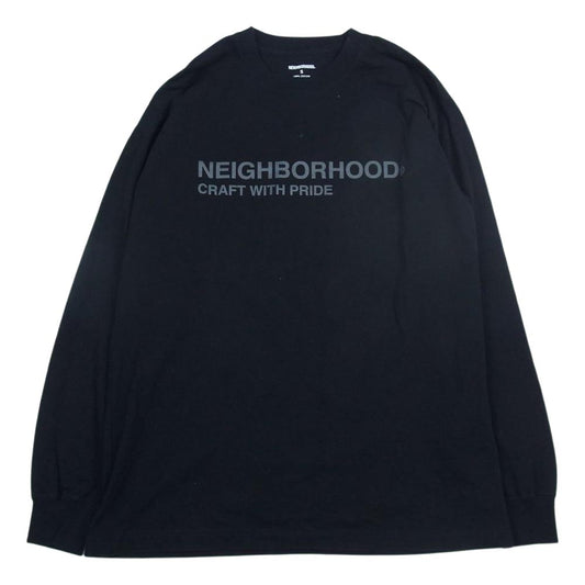 NEIGHBORHOOD ネイバーフッド フロント ロゴ プリント ロングスリーブ  Tシャツ カットソー 長袖 ブラック系 S【中古】