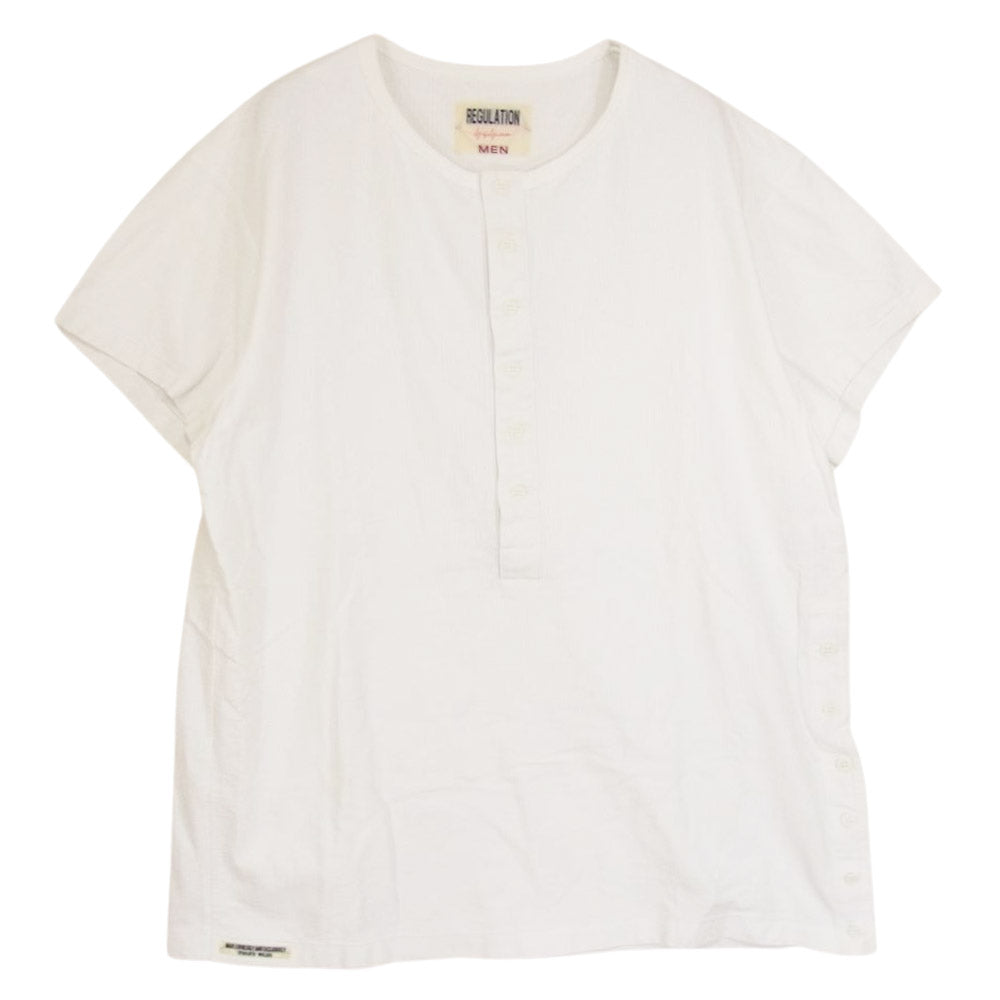 Yohji Yamamoto ヨウジヤマモト HD-T53-075 REGULATION サイドボタン ヘンリーネック 半袖 Tシャツ カットソー  ホワイト系 3【中古】