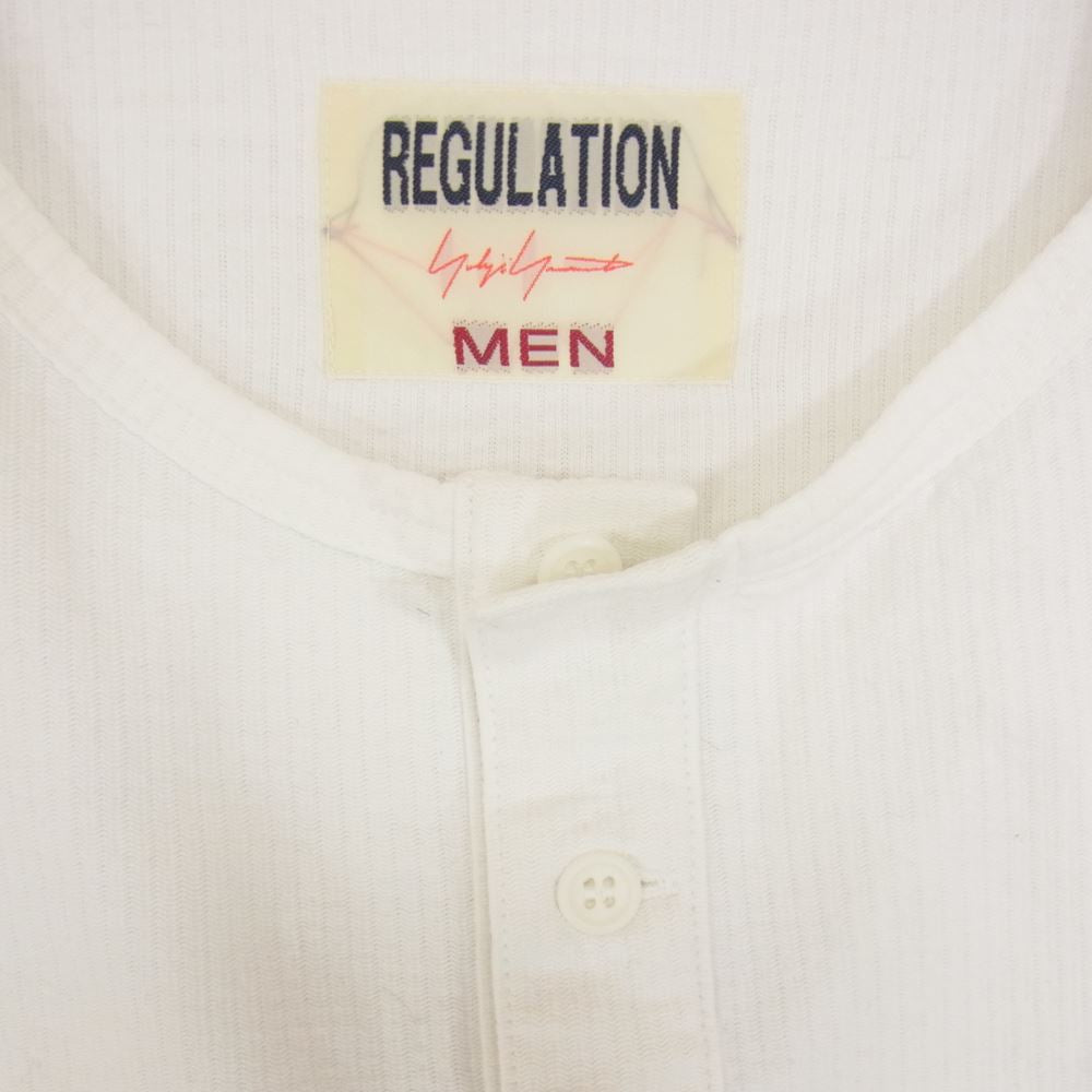 Yohji Yamamoto ヨウジヤマモト HD-T53-075 REGULATION サイドボタン ヘンリーネック 半袖 Tシャツ カットソー  ホワイト系 3【中古】