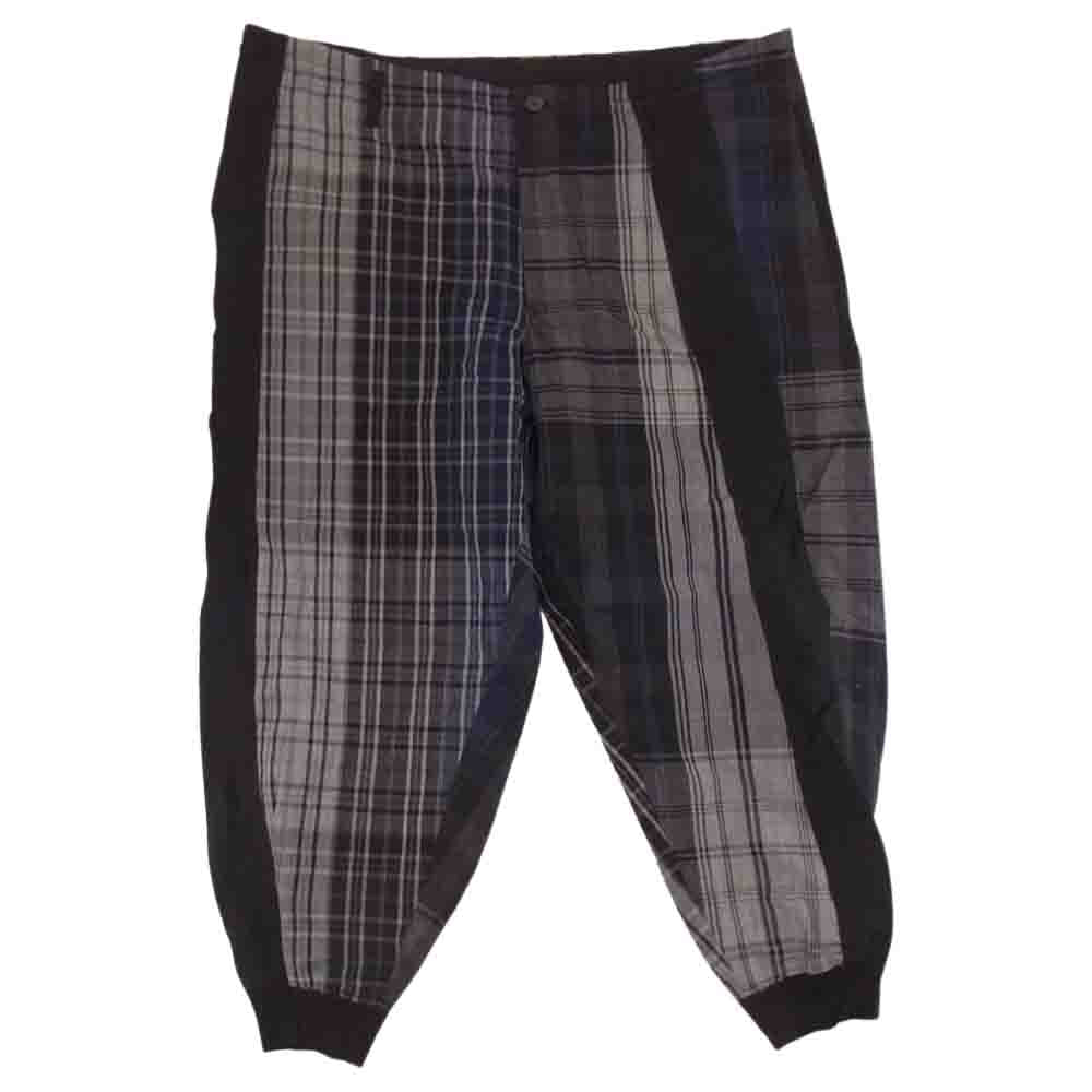 Yohji Yamamoto POUR HOMME ヨウジヤマモトプールオム 21SS HD-P64-831 ウールリネン チェック 裾リブ 紐パンツ ブラック系 3【中古】