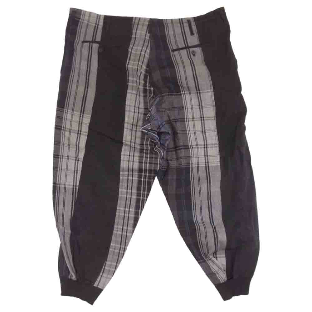 Yohji Yamamoto POUR HOMME ヨウジヤマモトプールオム 21SS HD-P64-831 ウールリネン チェック 裾リブ 紐パンツ ブラック系 3【中古】