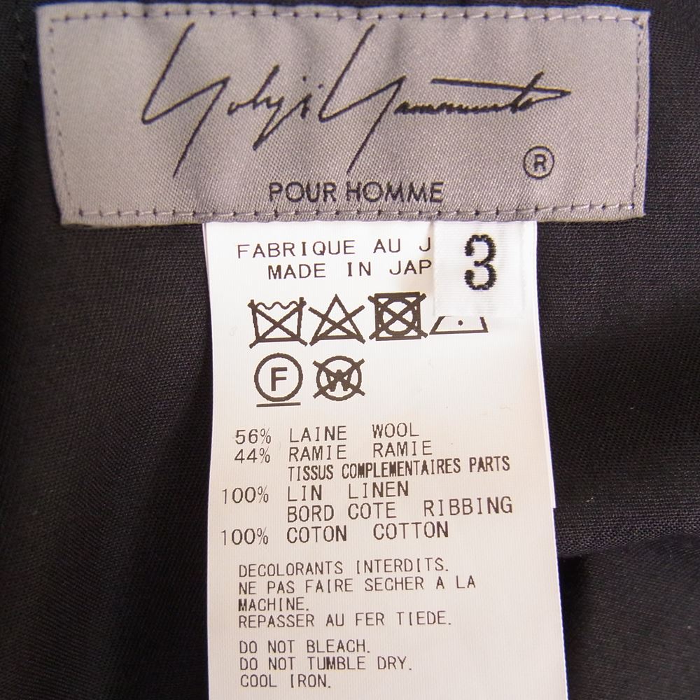 Yohji Yamamoto POUR HOMME ヨウジヤマモトプールオム 21SS HD-P64-831 ウールリネン チェック 裾リブ 紐パンツ ブラック系 3【中古】