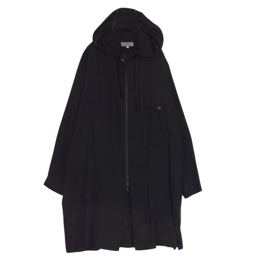 Yohji Yamamoto POUR HOMME ヨウジヤマモトプールオム 21AW HX-B20-201 CELLULOSE LAWN HOODED BLOUSE フード付き ファスナー シャツ ブラック系 3【中古】