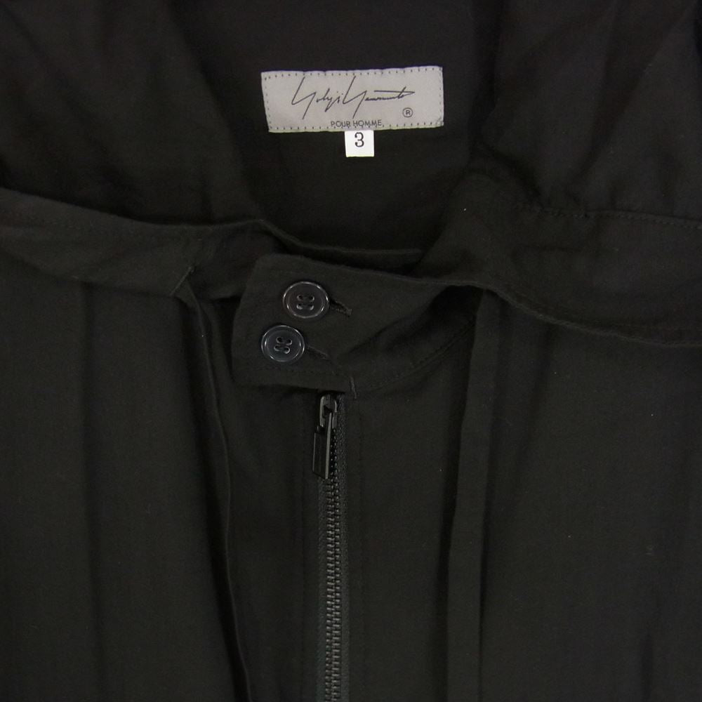 Yohji Yamamoto POUR HOMME ヨウジヤマモトプールオム 21AW HX-B20-201 CELLULOSE LAWN HOODED BLOUSE フード付き ファスナー シャツ ブラック系 3【中古】