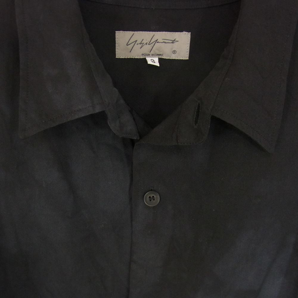 Yohji Yamamoto POUR HOMME ヨウジヤマモトプールオム HR-B10-101 アンレベル ダイイング クラシック ビッグ シャツ ムラ染め ギャバ生地 ブラック系 3【中古】