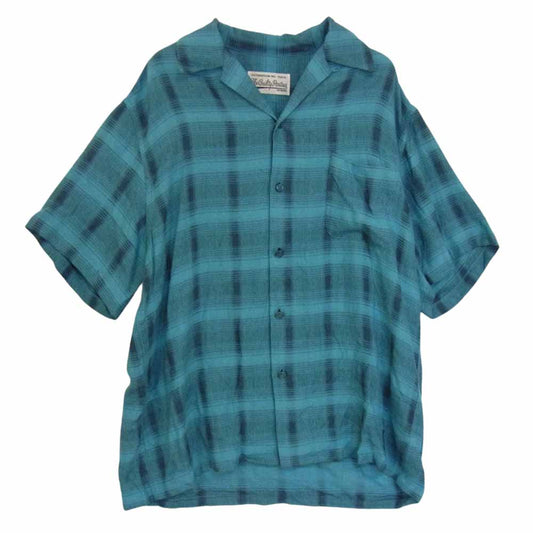 WACKO MARIA ワコマリア 21SS レーヨン オープンカラー オンブレチェック シャツ 半袖 ブルー系 S【中古】