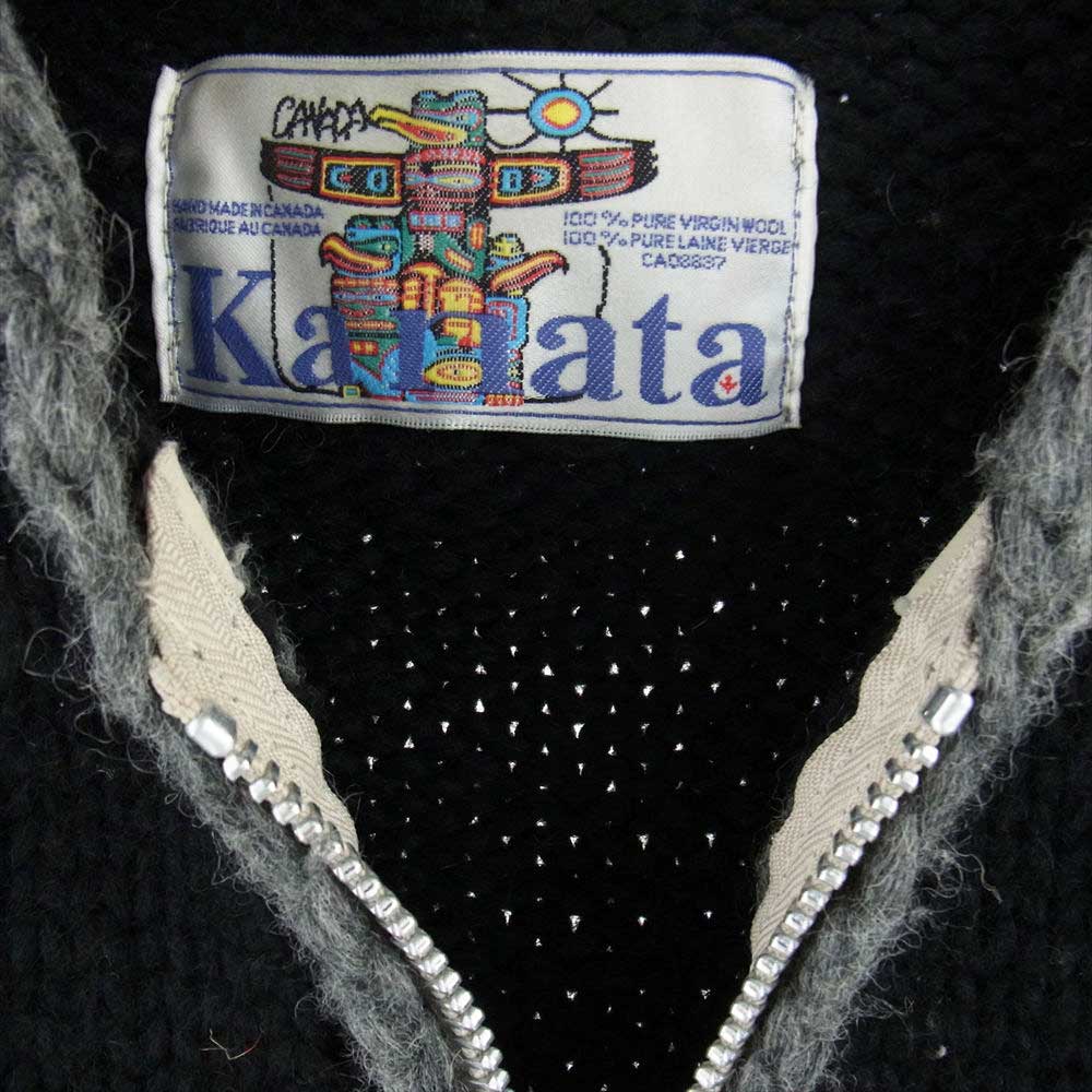 カナタ フード カウチンセーター ニット ベスト ブラック系【中古】