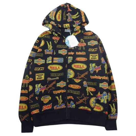 HYSTERIC GLAMOUR ヒステリックグラマー 02231CF01 ROCK CITY柄 総柄 ジップ パーカー ブラック系 L【美品】【中古】