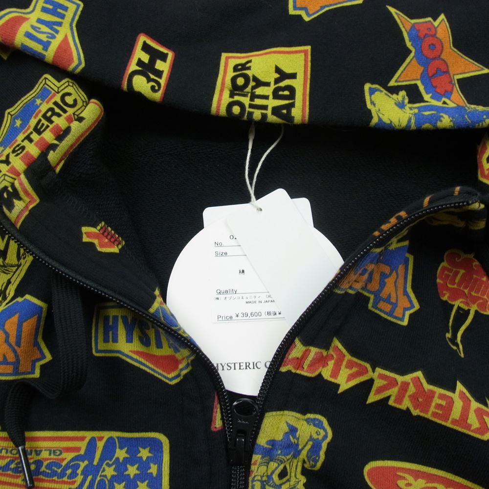 HYSTERIC GLAMOUR ヒステリックグラマー 02231CF01 ROCK CITY柄 総柄 ジップ パーカー ブラック系 L【美品】【中古】