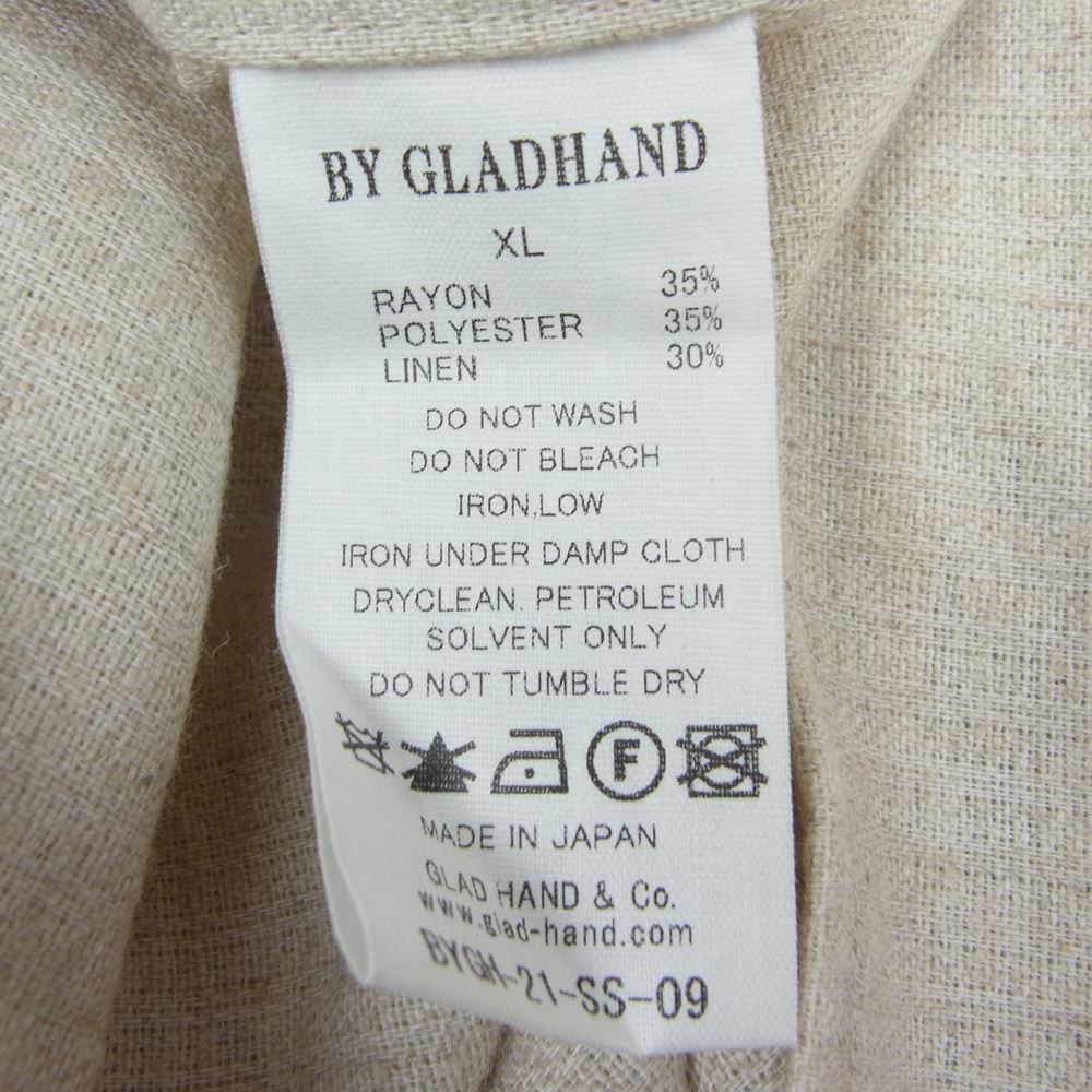 BY GLADHAND バイグラッドハンド 21SS BYGH-21-SS-09 DINNER-L/S SHIRTS リネン混 バンドカラー ピンタック シャツ ベージュ系 XL【中古】