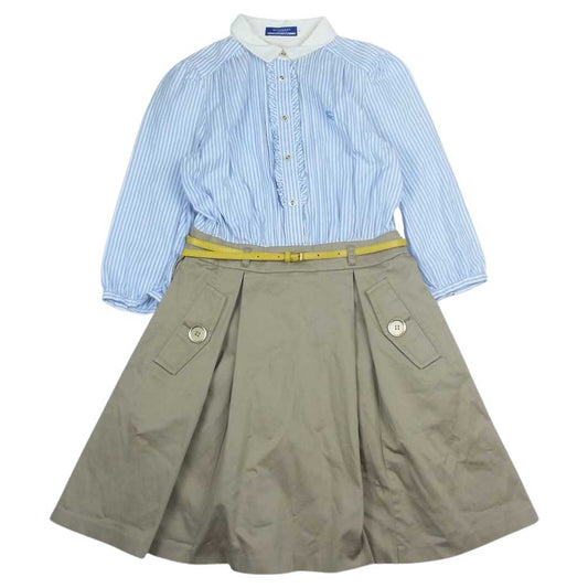 BURBERRY BLUE LABEL バーバリーブルーレーベル E1J16-777-40 BLUE LABEL ブルーレーベル ベルト ストライプ 切替 ワンピース ベージュ系 ブルー系 36【中古】