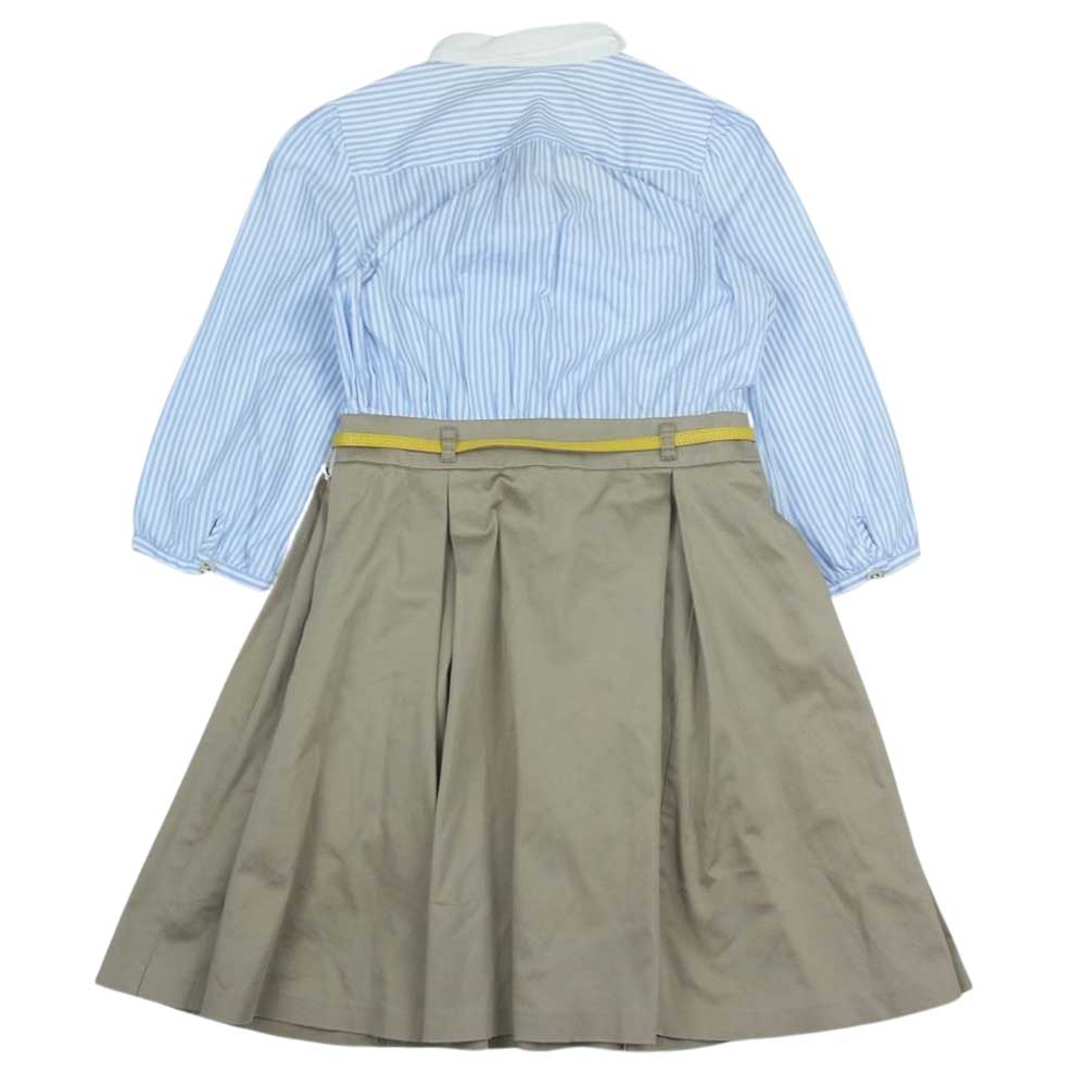BURBERRY BLUE LABEL バーバリーブルーレーベル E1J16-777-40 BLUE LABEL ブルーレーベル ベルト ストライプ 切替 ワンピース ベージュ系 ブルー系 36【中古】