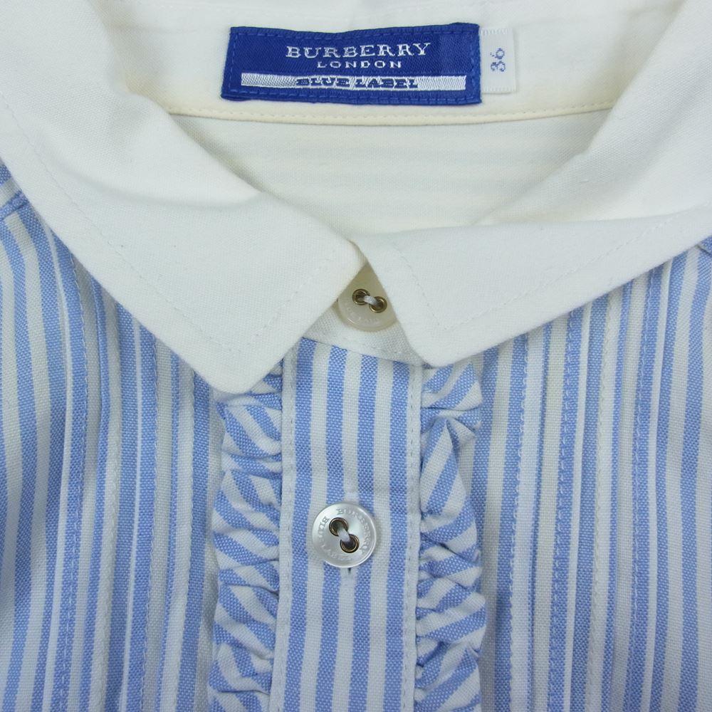 BURBERRY BLUE LABEL バーバリーブルーレーベル E1J16-777-40 BLUE LABEL ブルーレーベル ベルト ストライプ 切替 ワンピース ベージュ系 ブルー系 36【中古】
