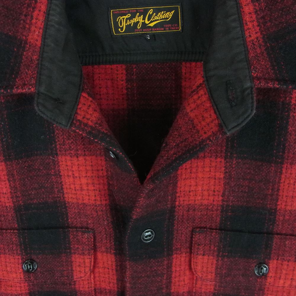トロフィークロージング 長袖 ウール チェック シャツ 日本製 レッド系 ブラック系 S【中古】