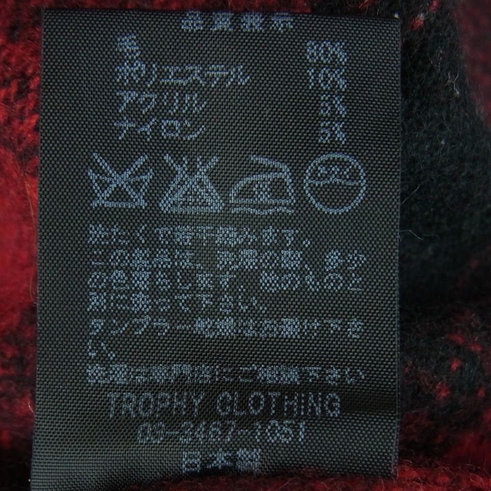 トロフィークロージング 長袖 ウール チェック シャツ 日本製 レッド系 ブラック系 S【中古】