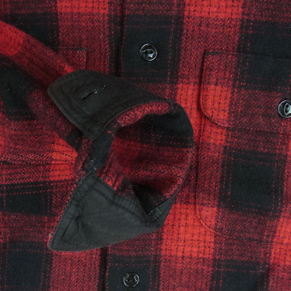 トロフィークロージング 長袖 ウール チェック シャツ 日本製 レッド系 ブラック系 S【中古】