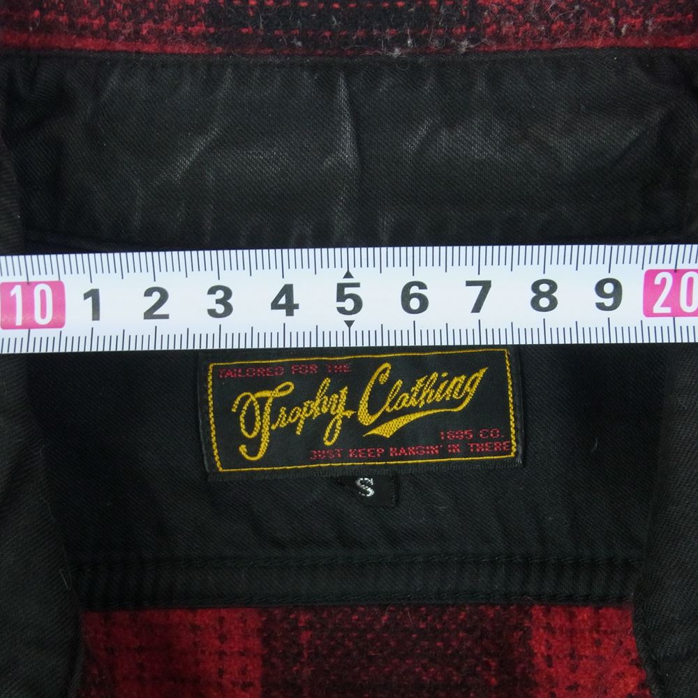 トロフィークロージング 長袖 ウール チェック シャツ 日本製 レッド系 ブラック系 S【中古】