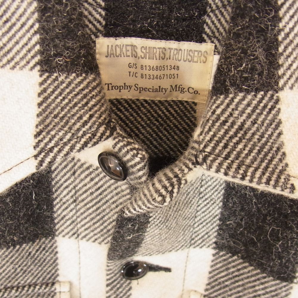 トロフィークロージング 長袖 ウール チェック シャツ ジャケット ブラック系 オフホワイト系 14【中古】