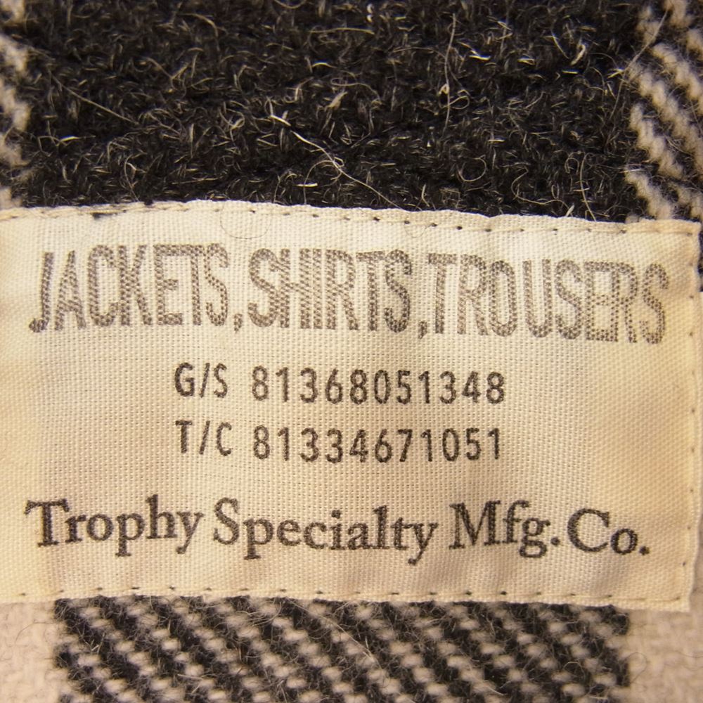 トロフィークロージング 長袖 ウール チェック シャツ ジャケット ブラック系 オフホワイト系 14【中古】