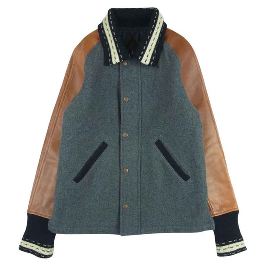 トロフィークロージング レザー 切替 ドンキー ジャケット スタジャン 日本製 グレー系 ブラウン系 36【中古】
