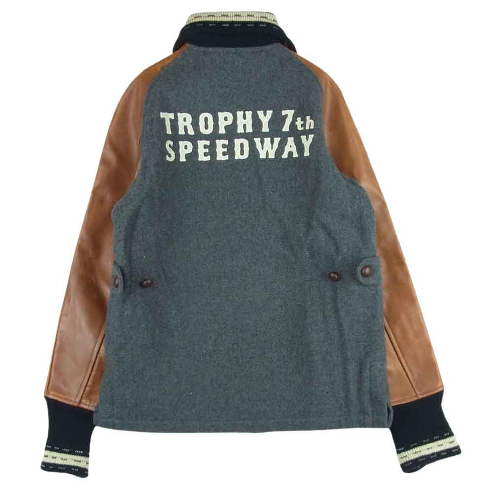 トロフィークロージング レザー 切替 ドンキー ジャケット スタジャン 日本製 グレー系 ブラウン系 36【中古】