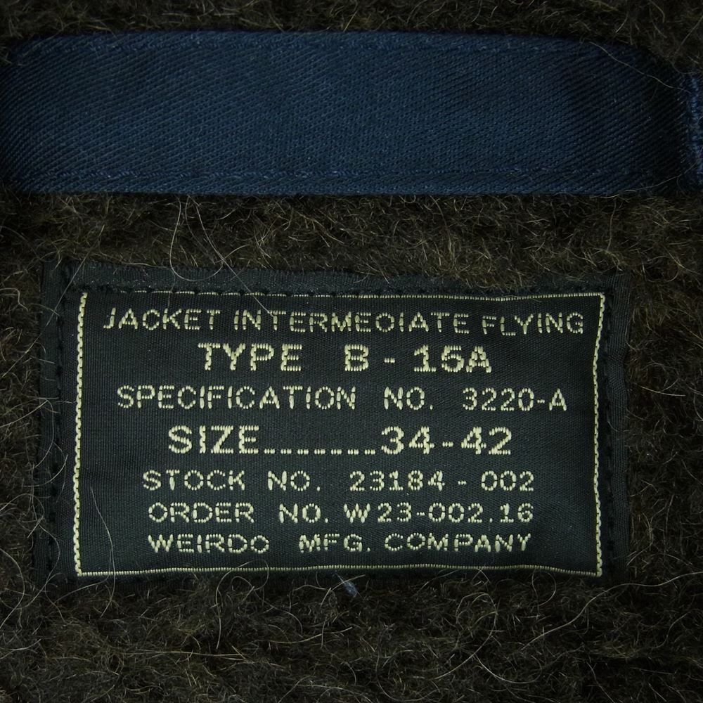 WEIRDO ウィアード 16AW WRD-16-AW-02 B-15A TYPE FLIGHT JACKET フライト ジャケット ダークネイビー系 S 34 - 42【中古】