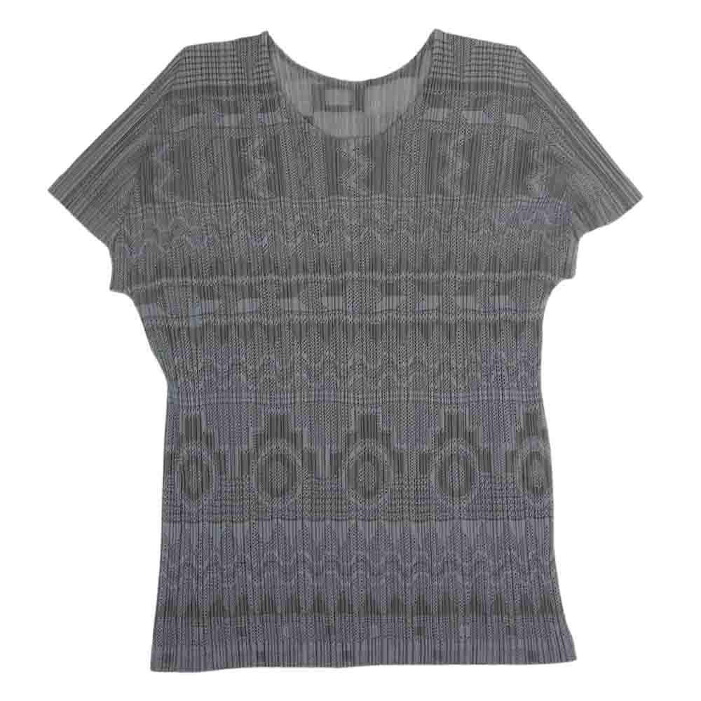PLEATS PLEASE プリーツプリーズ イッセイミヤケ PP61-JK672 プリーツ加工 メッシュ カットソー 半袖 グレー系 4【美品】【中古】