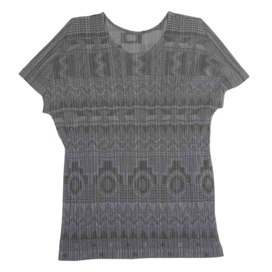PLEATS PLEASE プリーツプリーズ イッセイミヤケ PP61-JK672 プリーツ加工 メッシュ カットソー 半袖 グレー系 4【美品】【中古】