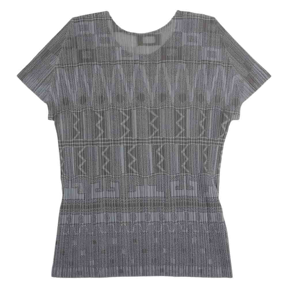 PLEATS PLEASE プリーツプリーズ イッセイミヤケ PP61-JK672 プリーツ加工 メッシュ カットソー 半袖 グレー系 4【美品】【中古】