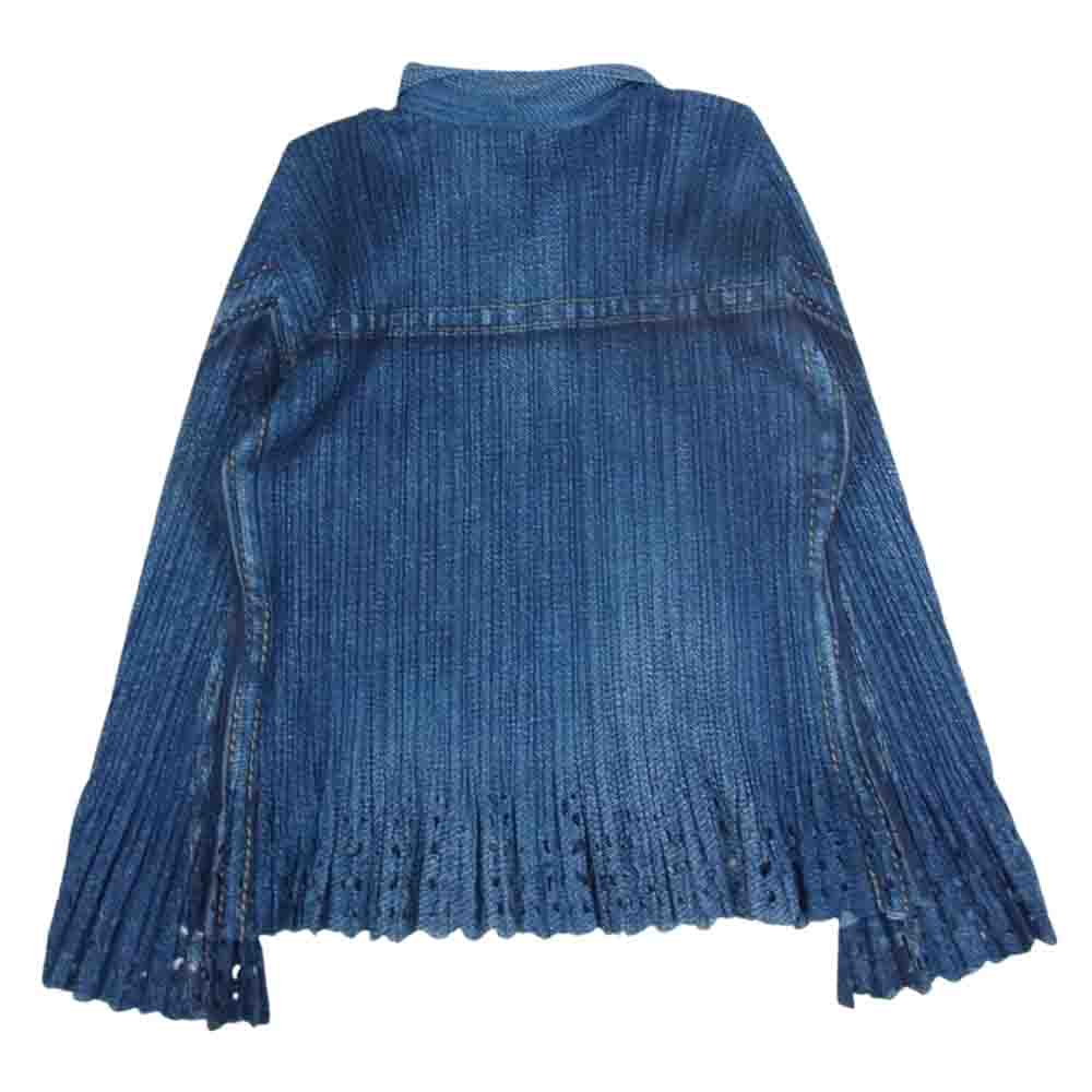 PLEATS PLEASE プリーツプリーズ イッセイミヤケ PP31-JJ703 プリーツ加工 デニム 転写 プリント カットワーク ジャケット インディゴブルー系 3【美品】【中古】