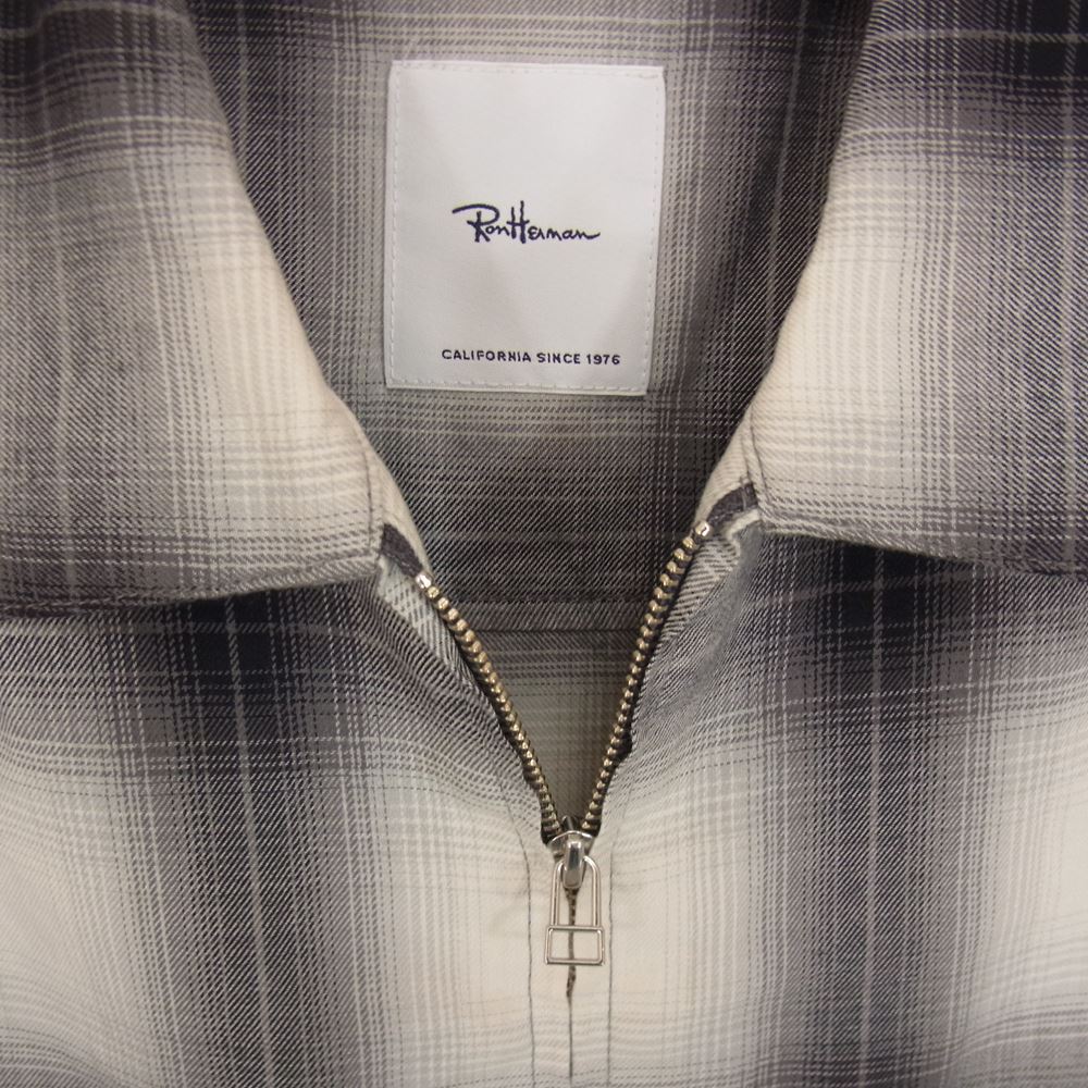 Ron Herman ロンハーマン テンセル混 オンブレ チェック ジップ 長袖 シャツ ブラック系 S【中古】