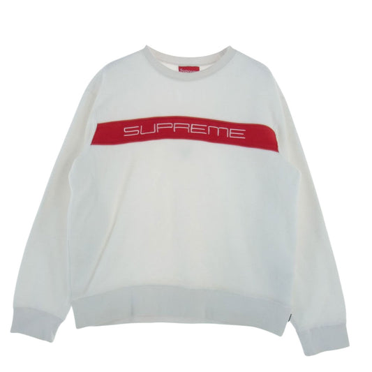 Supreme シュプリーム 19AW Polartec Crewneck パネル ロゴ ポーラテック クルーネック フリース スウェット  ホワイト系 M【中古】