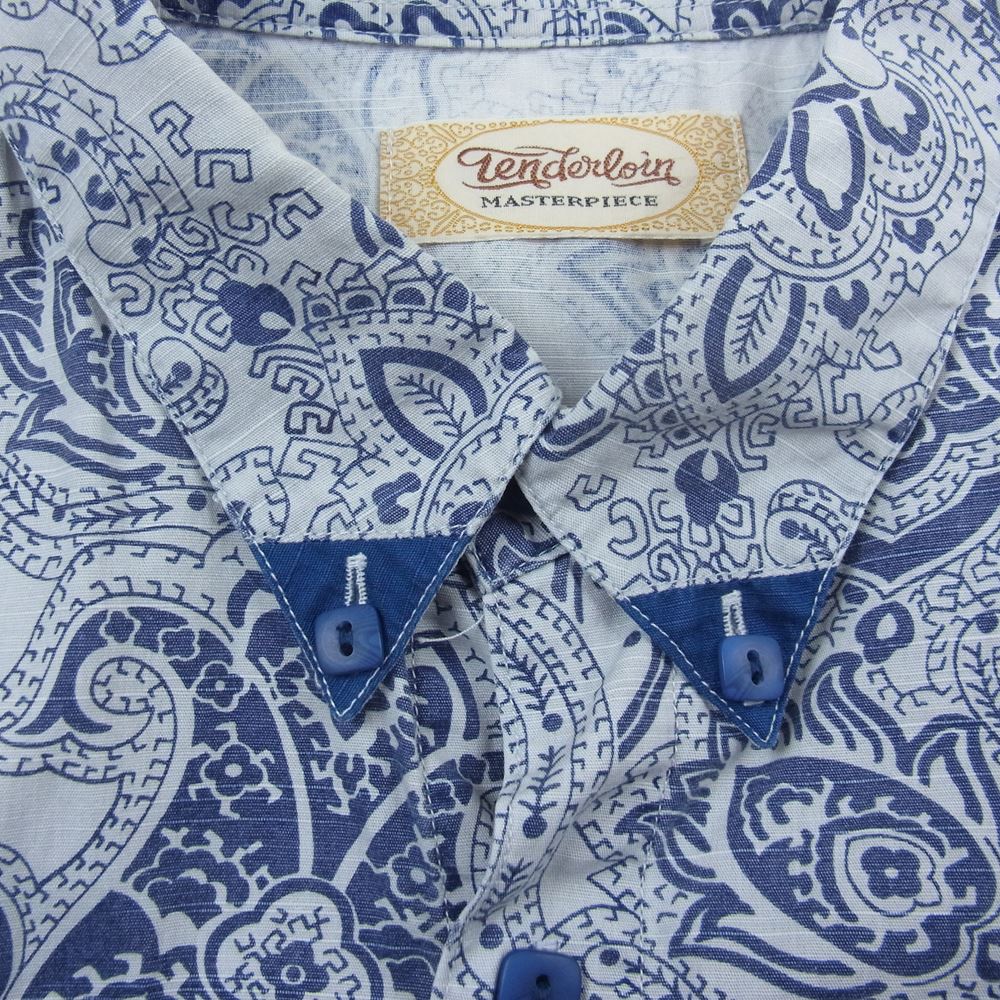 TENDERLOIN テンダーロイン B.D SHT S/S PRINT ペイズリー柄 ボタン ダウン 半袖 シャツ  ネイビー系 S【美品】【中古】