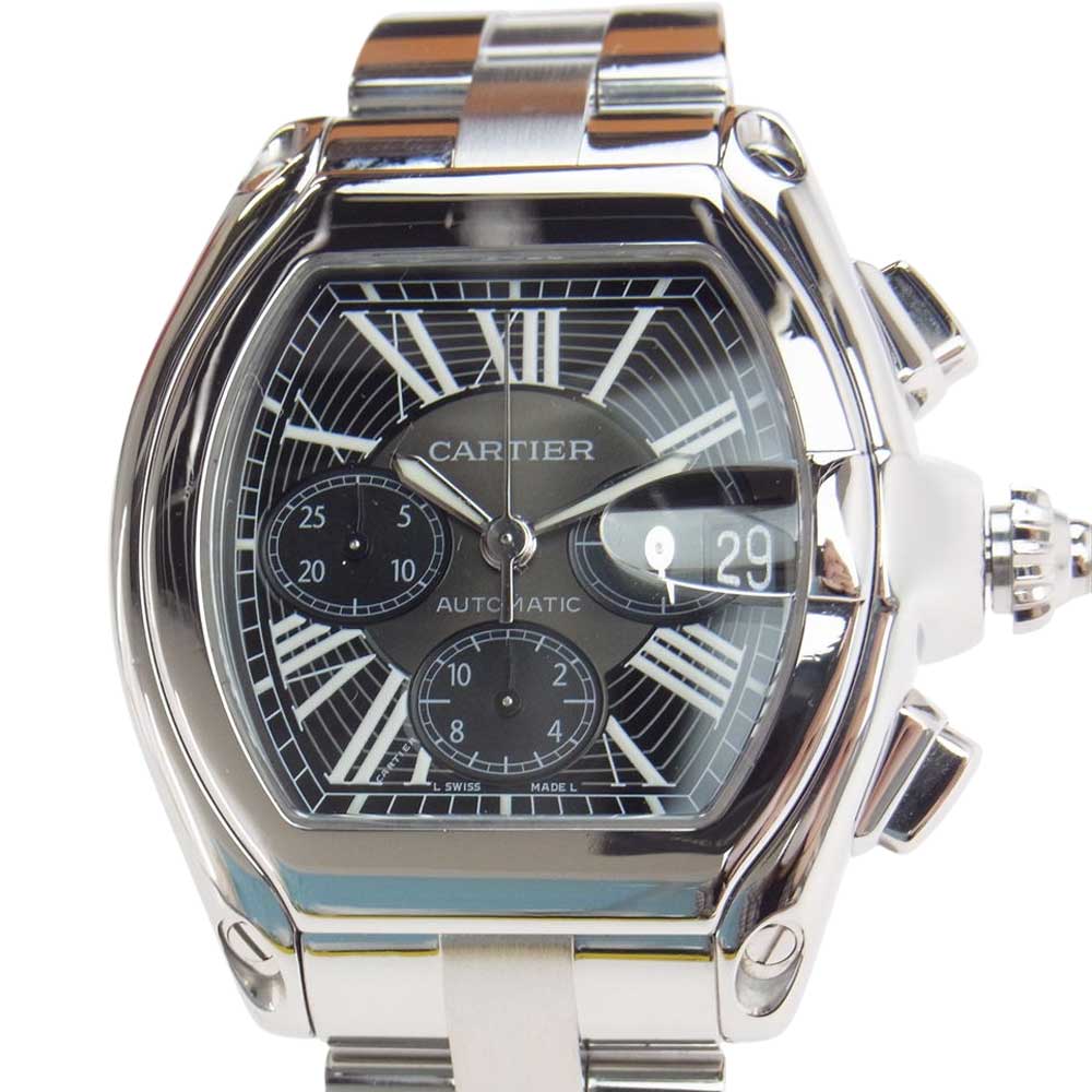 CARTIER カルティエ W62020X6 【新品仕上げ済】ロードスター クロノグラフ SS ステンレス オートマチック 自動巻き ウォッチ 時計 シルバー系【極上美品】【中古】